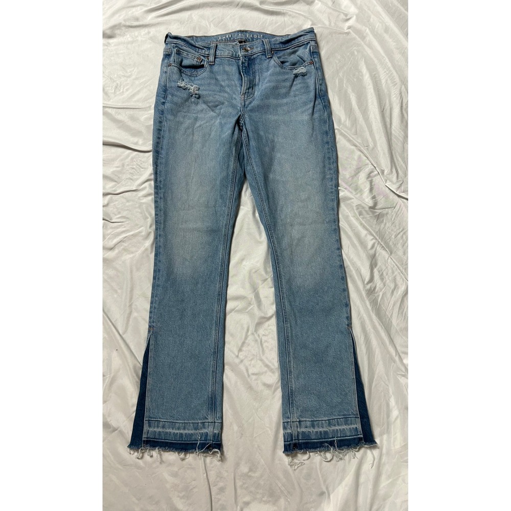 American Eagle 90s Low-Rise Skinny Kick Jeans Light Wash Distressed Size 10 Reg